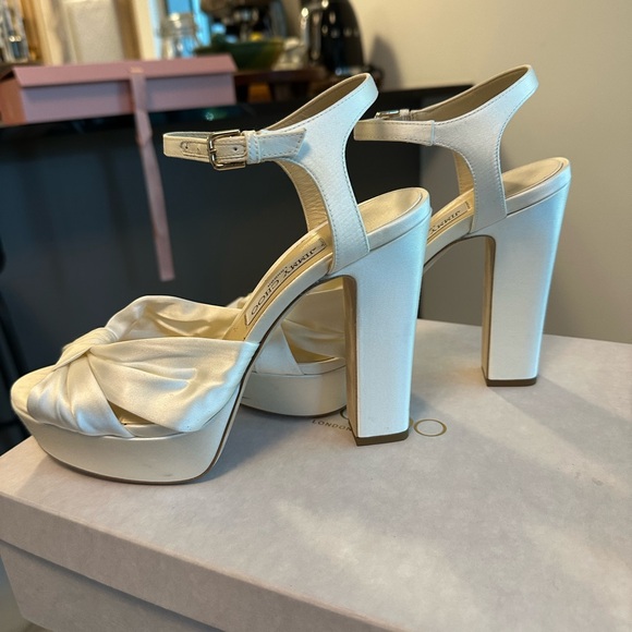 Jimmy Choo Heloise White Satin Platform Heels 120 MM - Picture 4 of 11